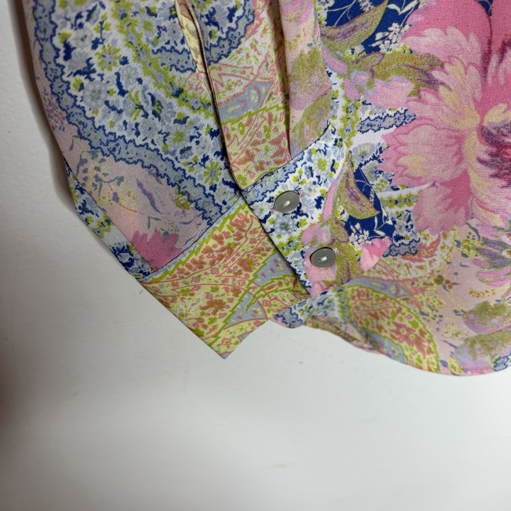 Rose And Olive Floral Paisley Print Blouse Top Womens Size L Chiffon Pastel - Picture 4 of 7